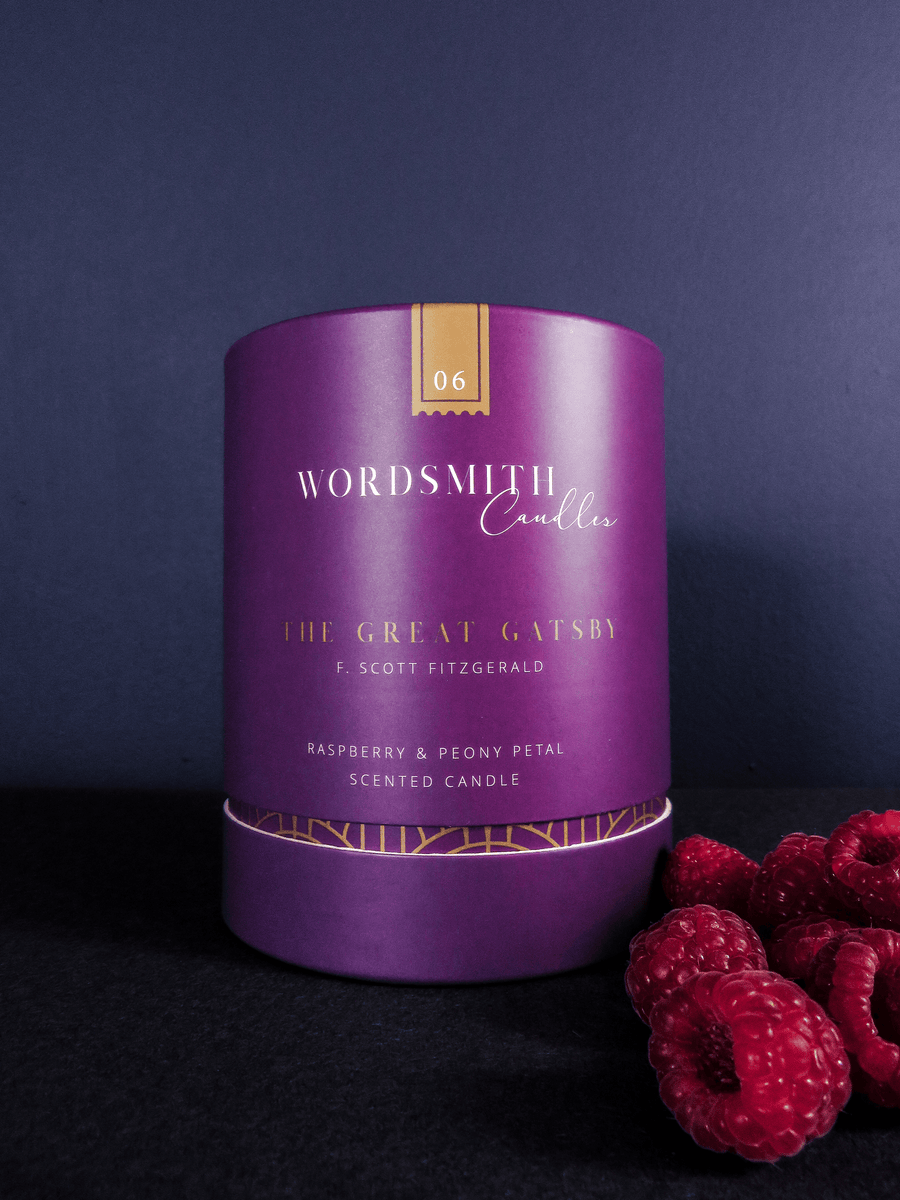 Raspberry and Peony petal scented candle inspired by the Great Gatsby by F Scott Fitzgerald